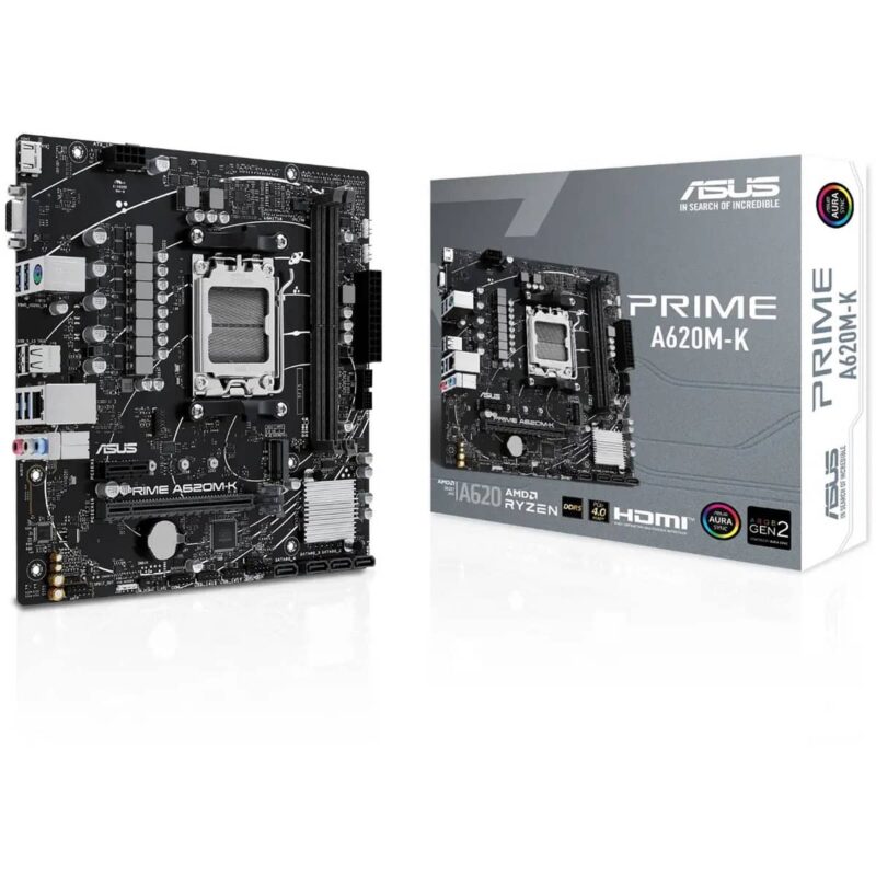 Asus PRIME A620M-K, AMD A620, AM5, Micro ATX, 2 DDR5, VGA, HDMI, GB LAN, PCIe4, 1x M.2