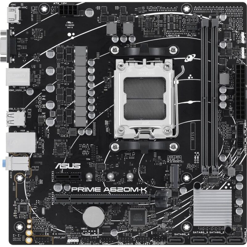 Asus PRIME A620M-K, AMD A620, AM5, Micro ATX, 2 DDR5, VGA, HDMI, GB LAN, PCIe4, 1x M.2