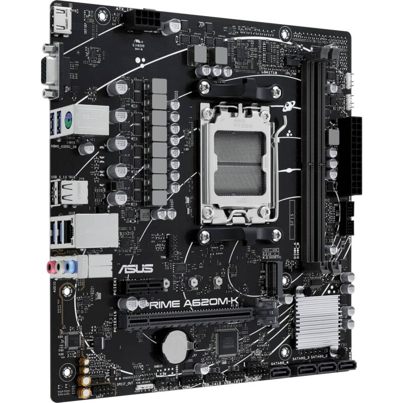 Asus PRIME A620M-K, AMD A620, AM5, Micro ATX, 2 DDR5, VGA, HDMI, GB LAN, PCIe4, 1x M.2