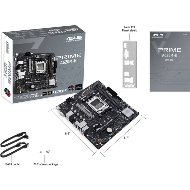 Asus PRIME A620M-K, AMD A620, AM5, Micro ATX, 2 DDR5, VGA, HDMI, GB LAN, PCIe4, 1x M.2